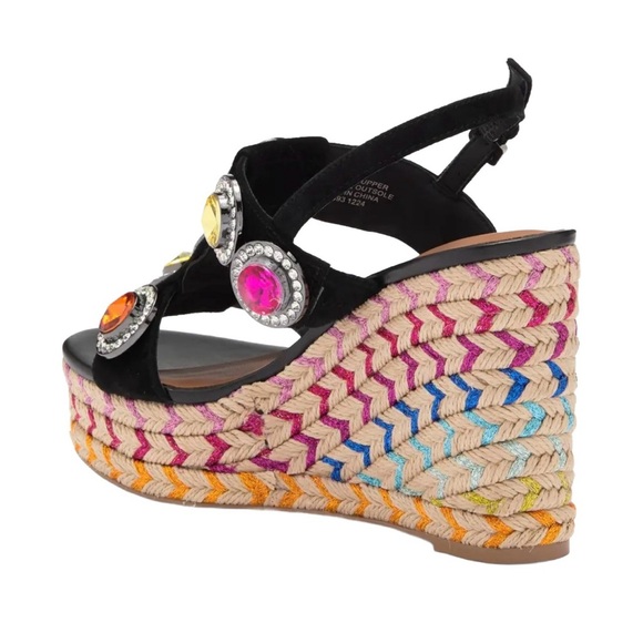 KURT GEIGER ~ Colorful Gemstone Embellished Black Wedge Espadrilles size 9.5 - Picture 4 of 10